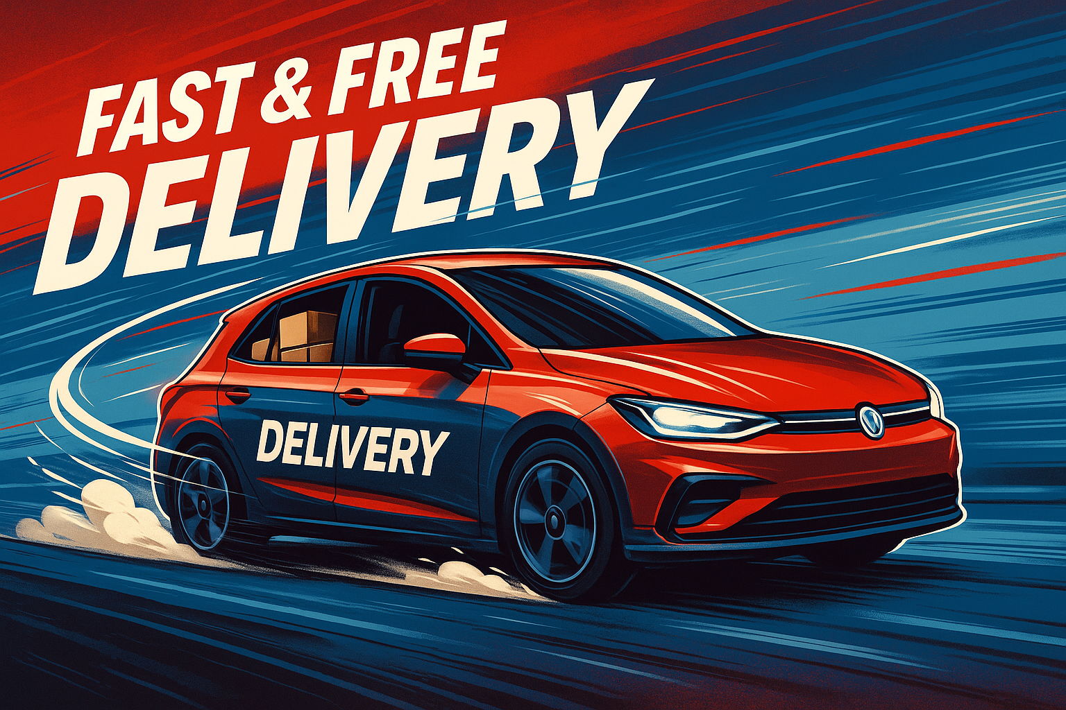 Fast and free delivery (something like a delivery car going fast)